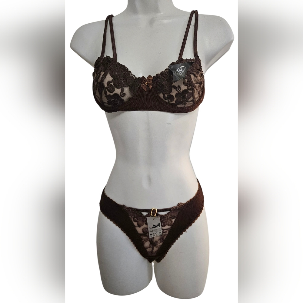Brazilian Lycra Brown Lace Lingerie Set - Picture 2 of 6